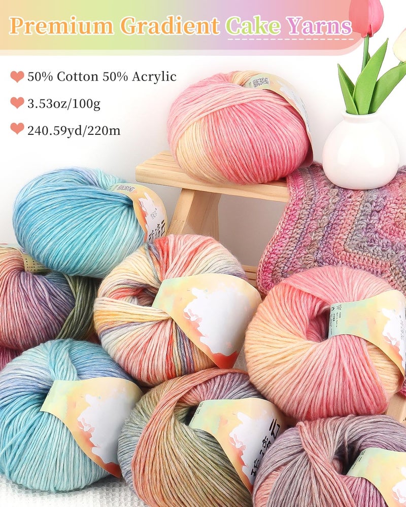 Coopay Yarn for Crocheting Knitting, Gradient Cake Yarns, 2 Ã— 3.53oz - 240yds - 50% Cotton 50% Acrylic Ombre Yarns, Crochet Yarn for Blankets, Shawls, Scarves (109 Flower Season) - Image 5