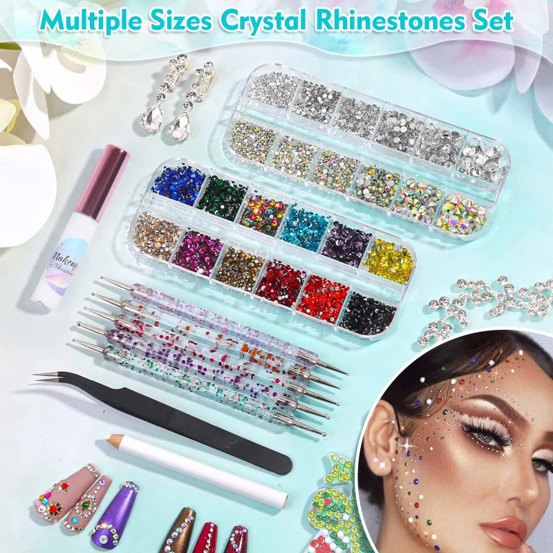 Billbotk 5608Pcs Makeup Rhinestones with Face Glue, Flatback Colorful Face Gems Crystal AB&Clear Eye Jewels with Pickup Dotting Tools for Eye, Body Makeup, Nail Art and DIY Crafts - Image 2