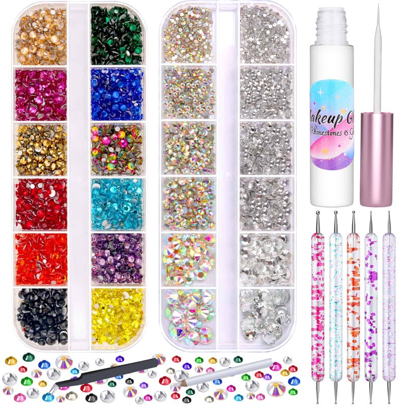 Billbotk 5608Pcs Makeup Rhinestones with Face Glue, Flatback Colorful Face Gems Crystal AB&Clear Eye Jewels with Pickup Dotting Tools for Eye, Body Makeup, Nail Art and DIY Crafts - Image 1