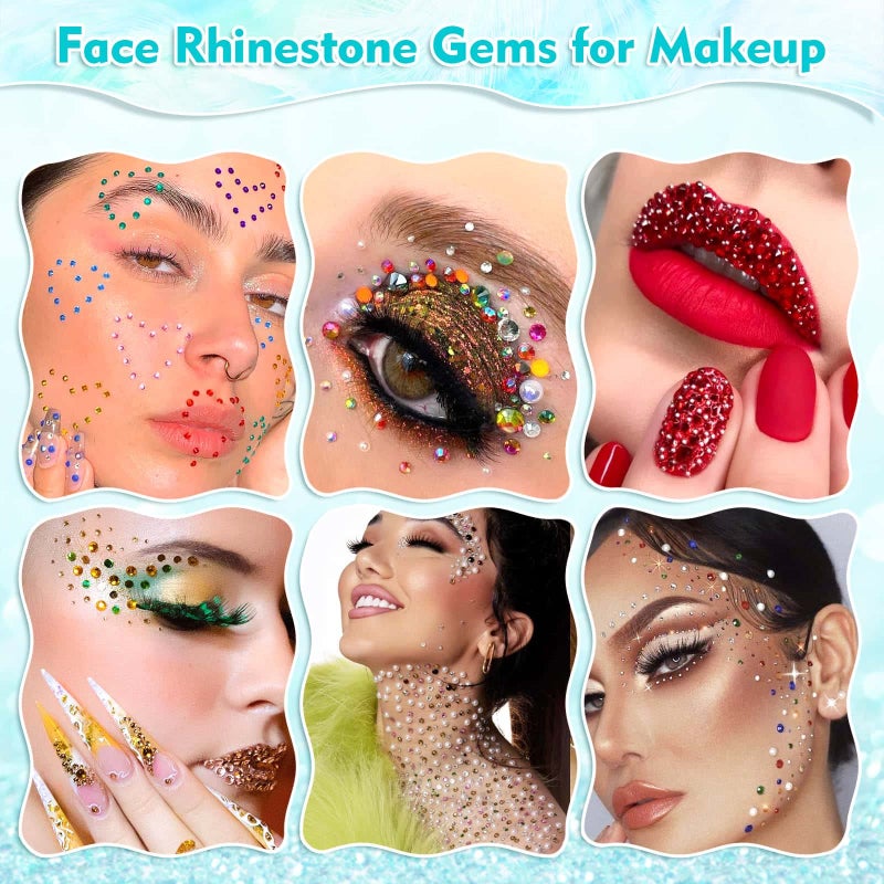 Billbotk 5608Pcs Makeup Rhinestones with Face Glue, Flatback Colorful Face Gems Crystal AB&Clear Eye Jewels with Pickup Dotting Tools for Eye, Body Makeup, Nail Art and DIY Crafts - Image 5