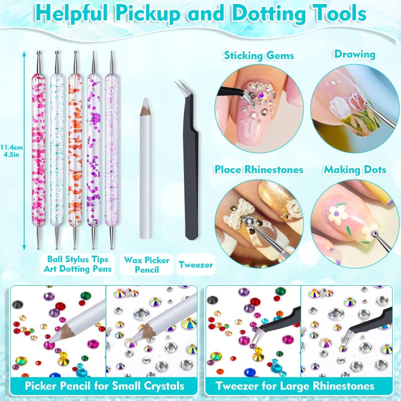 Billbotk 5608Pcs Makeup Rhinestones with Face Glue, Flatback Colorful Face Gems Crystal AB&Clear Eye Jewels with Pickup Dotting Tools for Eye, Body Makeup, Nail Art and DIY Crafts - Image 4
