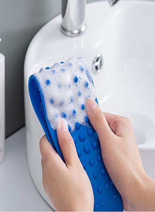 Anasis Silicone Body Back Scrubber - Blue Double Side Bathing Brush for Skin Deep Cleaning Massage | Dead Skin Removal Exfoliating Belt for Shower| Back Body Scruber - Image 2