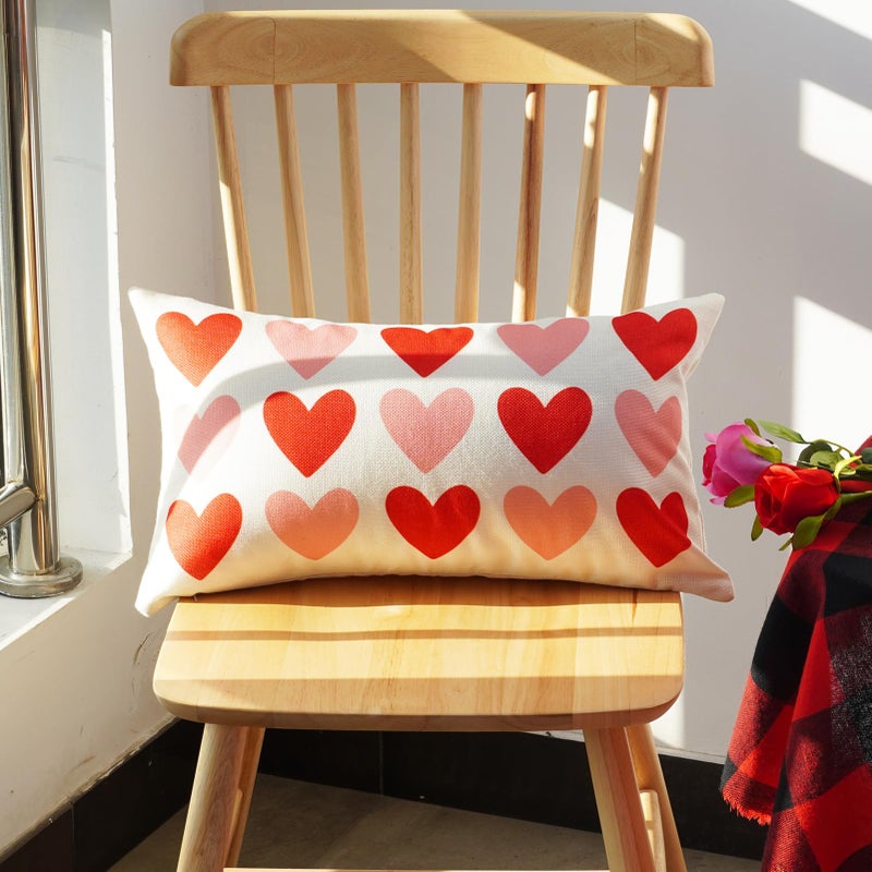 ONWAY Valentine's Day Pillow Cover 12x20 Red Pink Brown Heart Watercolor Decoration Plaid Stripes Polka Dot Valentine Lumbar Throw Cushion Case for Bedroom Sofa Couch Home Decor - Image 4