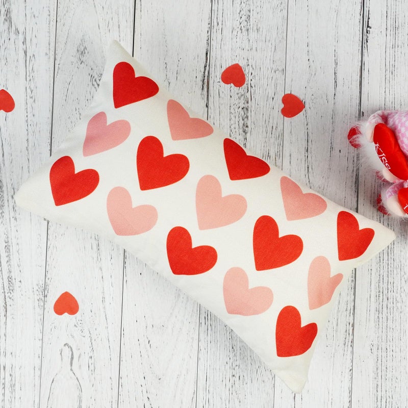 ONWAY Valentine's Day Pillow Cover 12x20 Red Pink Brown Heart Watercolor Decoration Plaid Stripes Polka Dot Valentine Lumbar Throw Cushion Case for Bedroom Sofa Couch Home Decor - Image 3