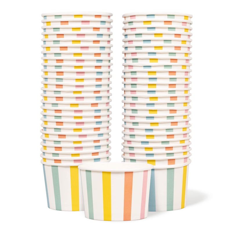 MATICAN Paper Ice Cream Cups - 50-Count 9-Oz Disposable Dessert Bowls for Hot or Cold Food, 9-Ounce Party Supplies Treat Cups for Sundae, Frozen Yogurt, Soup, Pastel Stripes - Image 1