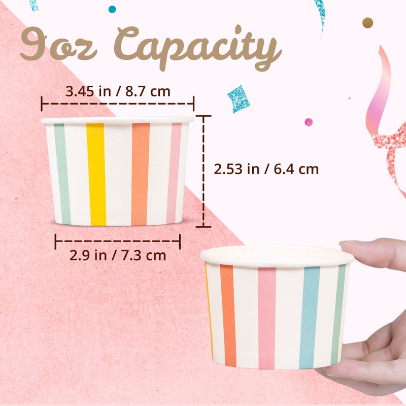 MATICAN Paper Ice Cream Cups - 50-Count 9-Oz Disposable Dessert Bowls for Hot or Cold Food, 9-Ounce Party Supplies Treat Cups for Sundae, Frozen Yogurt, Soup, Pastel Stripes - Image 4