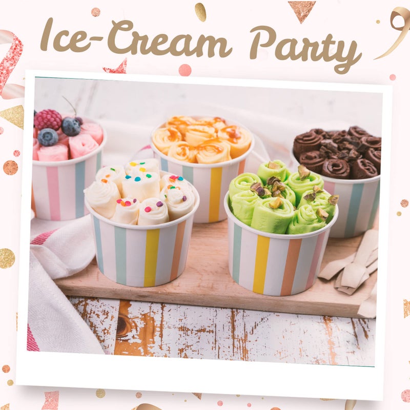 MATICAN Paper Ice Cream Cups - 50-Count 9-Oz Disposable Dessert Bowls for Hot or Cold Food, 9-Ounce Party Supplies Treat Cups for Sundae, Frozen Yogurt, Soup, Pastel Stripes - Image 2