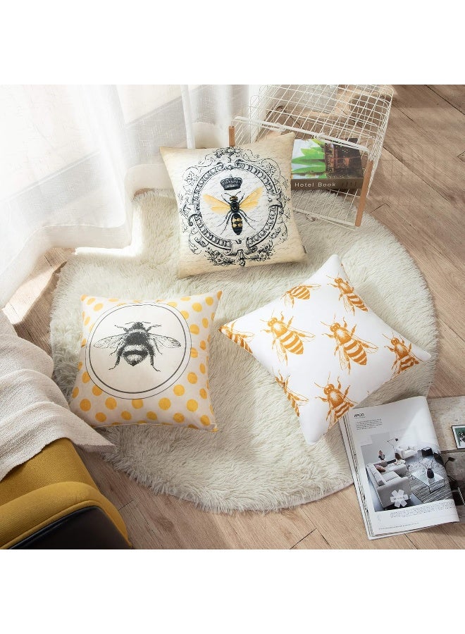 Emvency Set of 4 Throw Pillow Covers Bee Honey Yellow Modern Vintage French Queen Entomology with Bees Decorative Pillow Cases Home Decor Square 16x16 Inches Pillowcases - Image 3