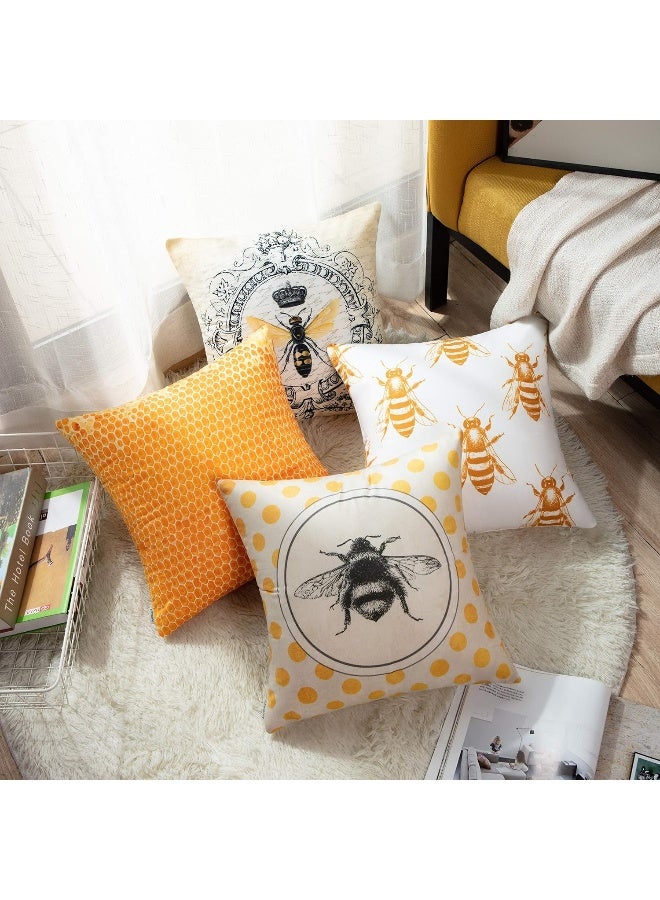 Emvency Set of 4 Throw Pillow Covers Bee Honey Yellow Modern Vintage French Queen Entomology with Bees Decorative Pillow Cases Home Decor Square 16x16 Inches Pillowcases - Image 5