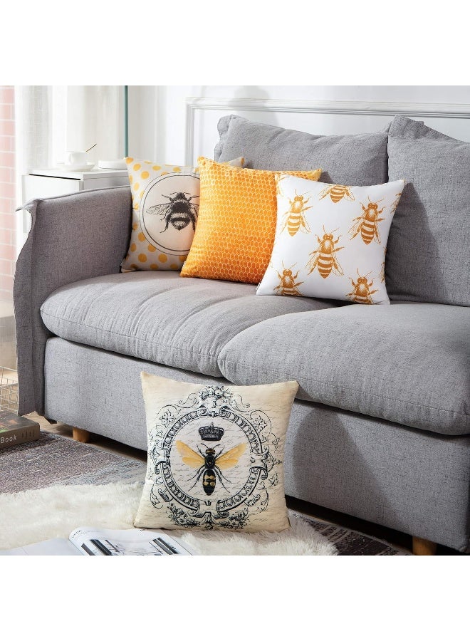 Emvency Set of 4 Throw Pillow Covers Bee Honey Yellow Modern Vintage French Queen Entomology with Bees Decorative Pillow Cases Home Decor Square 16x16 Inches Pillowcases - Image 4