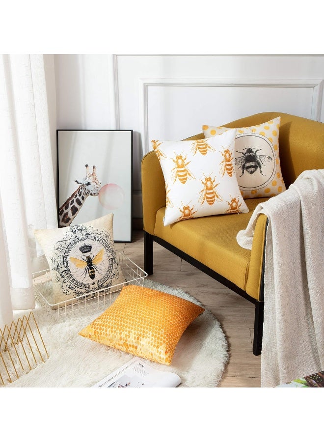 Emvency Set of 4 Throw Pillow Covers Bee Honey Yellow Modern Vintage French Queen Entomology with Bees Decorative Pillow Cases Home Decor Square 16x16 Inches Pillowcases - Image 2