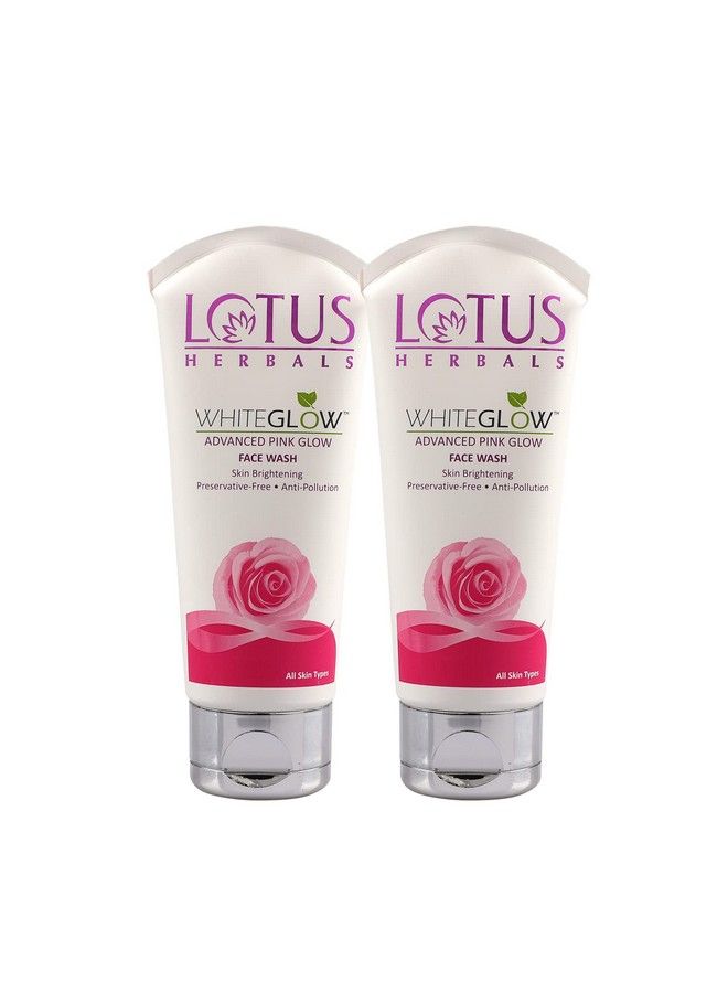 LOTUS HERBALS Whiteglow Advanced Pink Glow Brightening Face Wash ; Skin Brightening ; Sulphate Free ; Antipollution ; For All Skin Types ; 100G (Pack Of 2)  - Image 1