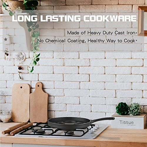 waykea 4-Cup Cast Iron Fried Egg Pan 9.5” Pancake Pan Burger Omelet Cooker Griddle Egg Skillet for Breakfast, Kitchen Cookware for Gas Stove & Induction Cooker - Image 2
