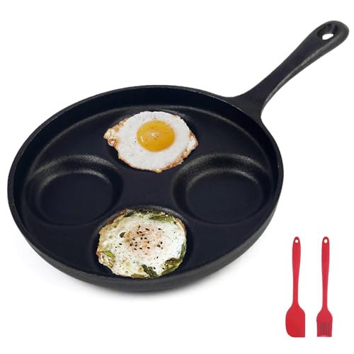 waykea 4-Cup Cast Iron Fried Egg Pan 9.5” Pancake Pan Burger Omelet Cooker Griddle Egg Skillet for Breakfast, Kitchen Cookware for Gas Stove & Induction Cooker - Image 1