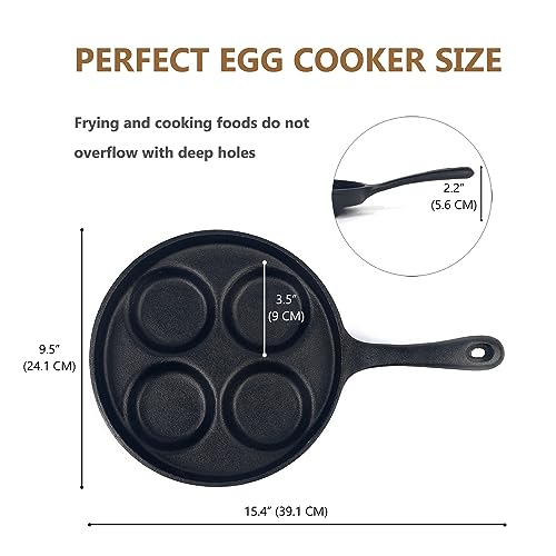 waykea 4-Cup Cast Iron Fried Egg Pan 9.5” Pancake Pan Burger Omelet Cooker Griddle Egg Skillet for Breakfast, Kitchen Cookware for Gas Stove & Induction Cooker - Image 5