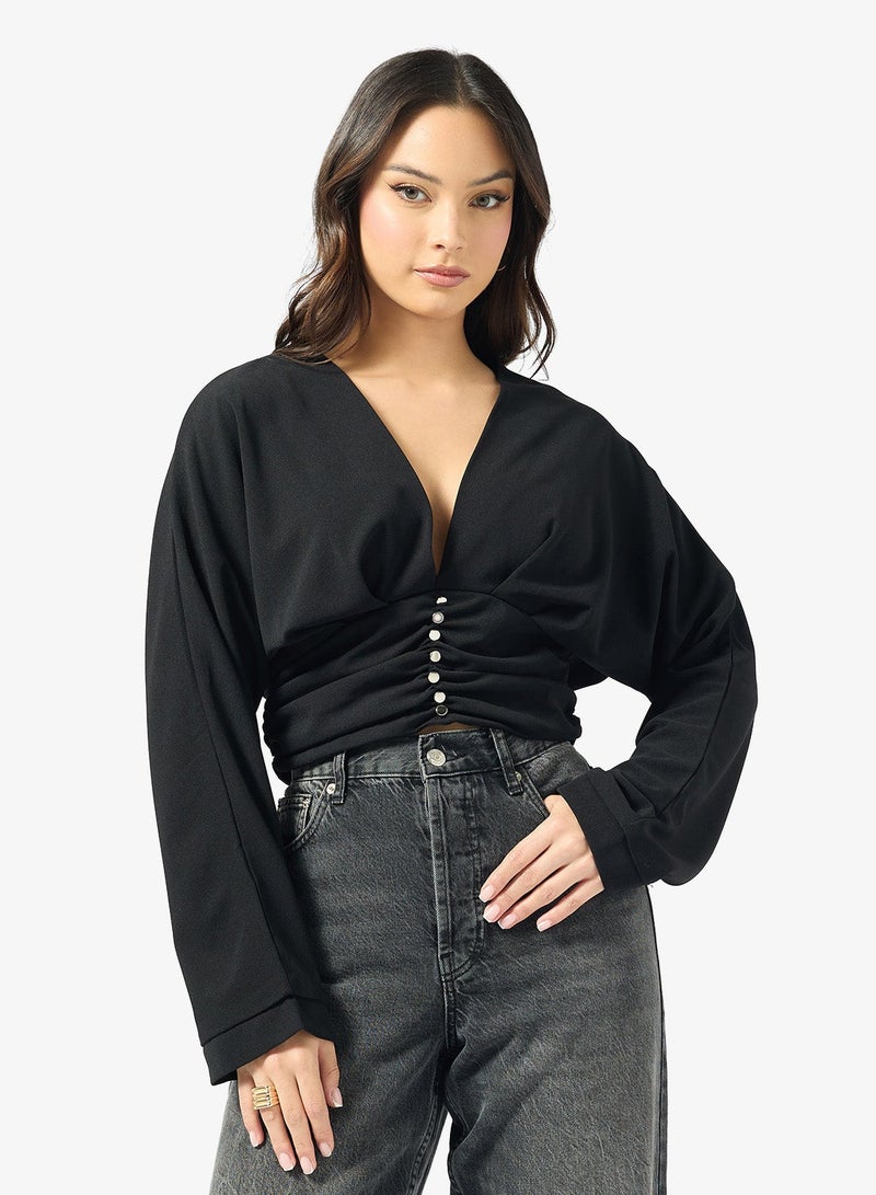 جينجر بلوزة بخصر بأزرار وكسرات - Image 1