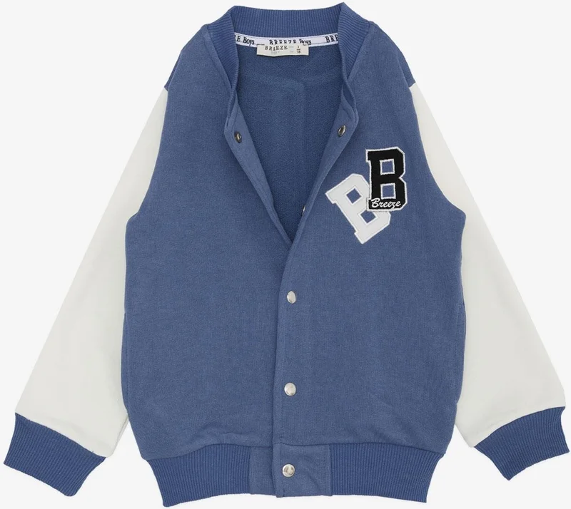 Breeze Boy's College Coat with Letter Embroidery and Snap Fasteners, Age 3-7, Blue