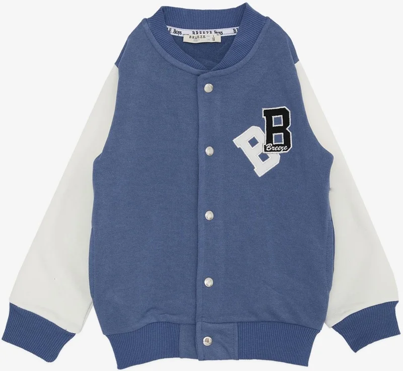 Breeze Boy's College Coat with Letter Embroidery and Snap Fasteners, Age 3-7, Blue