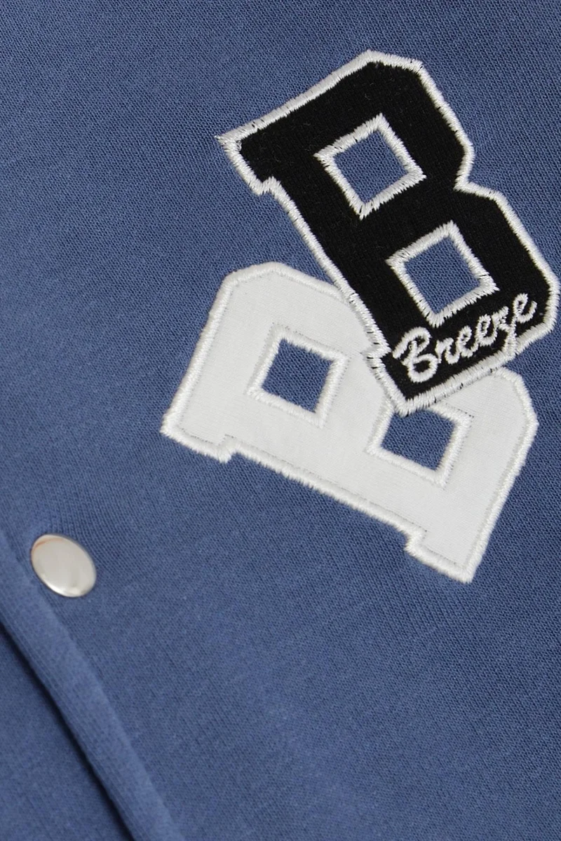 Breeze Boy's College Coat with Letter Embroidery and Snap Fasteners, Age 3-7, Blue