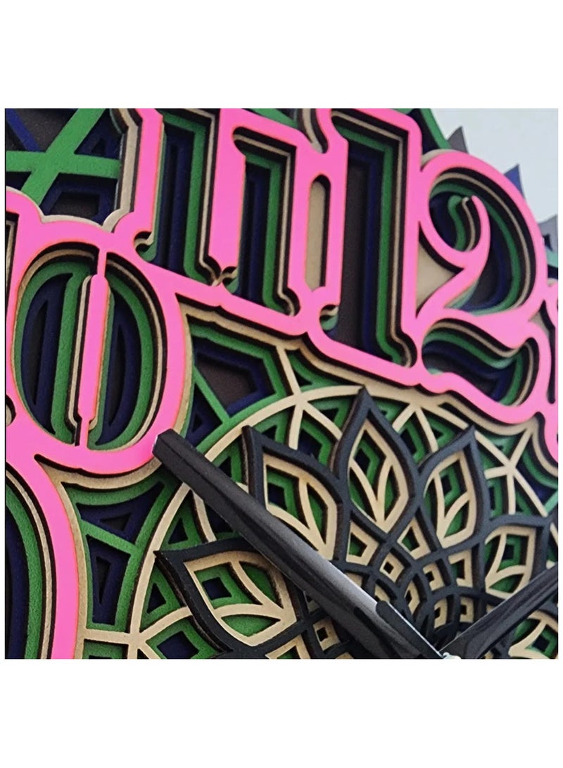 POSHIO® Mandala Art Wall Clock – Big Size (18 x 18 inches) , Multilayered wooden structure - Image 2