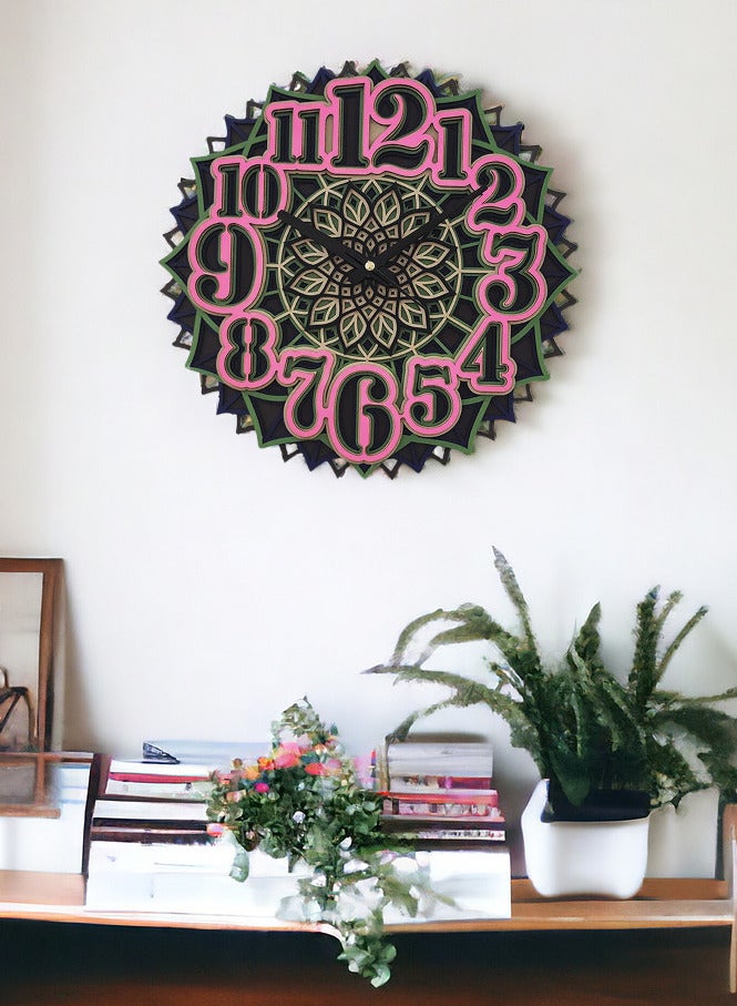 POSHIO® Mandala Art Wall Clock – Big Size (18 x 18 inches) , Multilayered wooden structure - Image 3