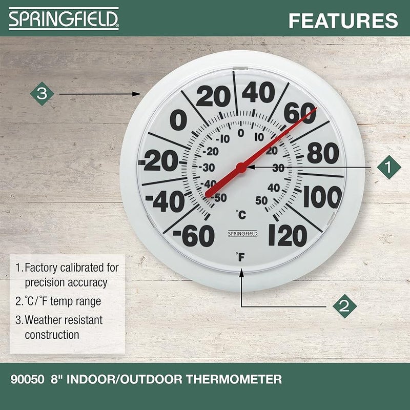 Springfield Indoor Outdoor Big Bold Thermometer, 8.5 Inch, White - Image 2