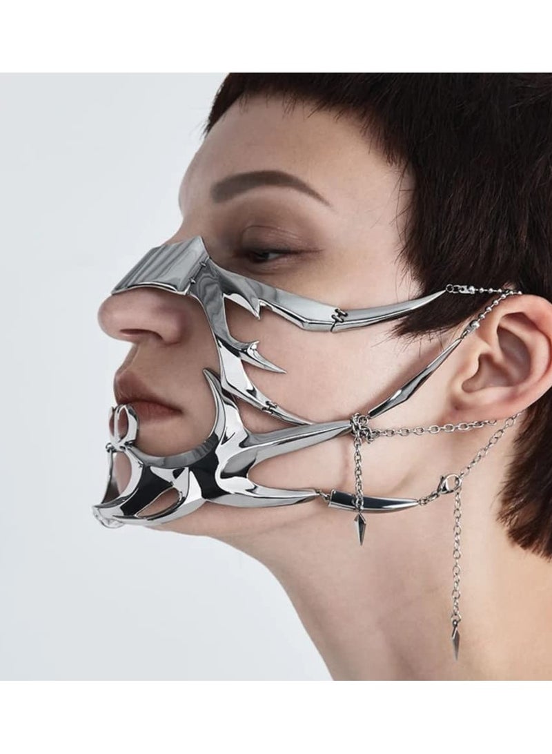 SYOSI قناع تنكر بأسلوب سايبر بانك للرجال والنساء، قناع حفل سايبر بانك مستقبلي ذي طابع خيال علمي قناع تنكر قناع وجه سايبر بانك إكسسوارات وجه سائلة غير منتظمة للرجال والنساء، حفلة بوم - Image 5