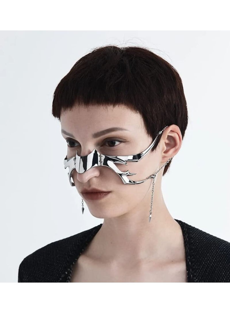 SYOSI قناع تنكر بأسلوب سايبر بانك للرجال والنساء، قناع حفل سايبر بانك مستقبلي ذي طابع خيال علمي قناع تنكر قناع وجه سايبر بانك إكسسوارات وجه سائلة غير منتظمة للرجال والنساء، حفلة بوم - Image 3