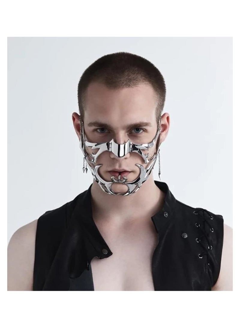 SYOSI قناع تنكر بأسلوب سايبر بانك للرجال والنساء، قناع حفل سايبر بانك مستقبلي ذي طابع خيال علمي قناع تنكر قناع وجه سايبر بانك إكسسوارات وجه سائلة غير منتظمة للرجال والنساء، حفلة بوم - Image 2