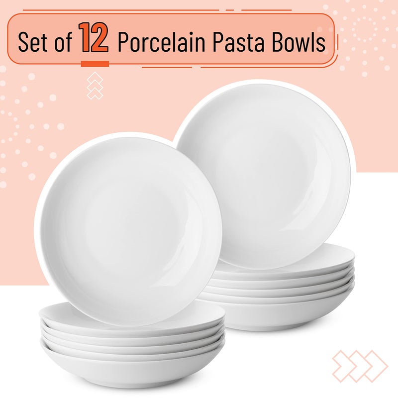 Brew To A Tea BTaT- Porcelain Pasta Bowls, 12 Pack, 8 Inch, Pasta Bowl Set, Christmas Gifts - Image 2