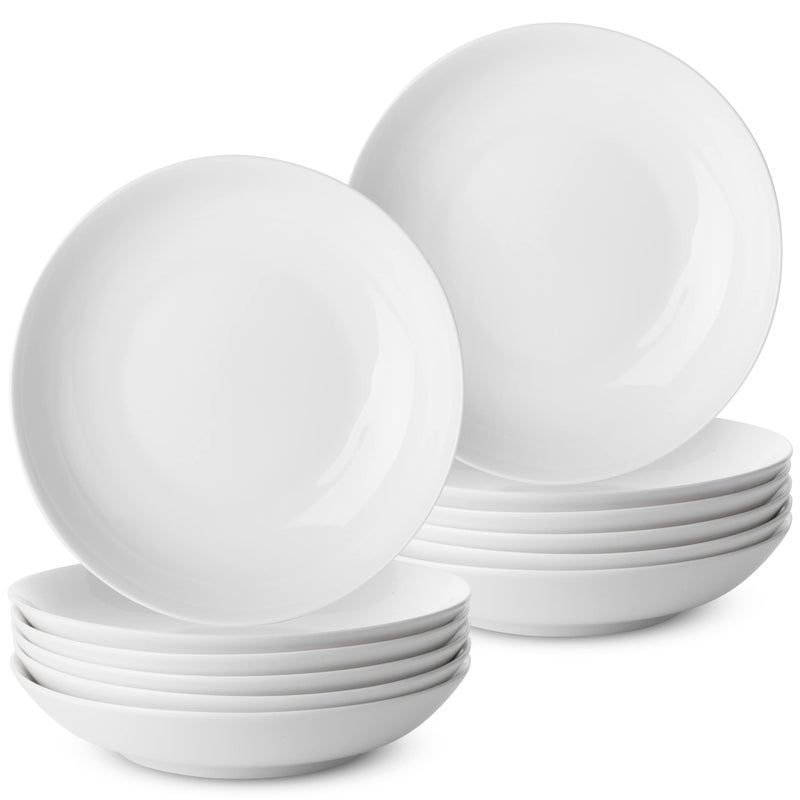 Brew To A Tea BTaT- Porcelain Pasta Bowls, 12 Pack, 8 Inch, Pasta Bowl Set, Christmas Gifts - Image 1