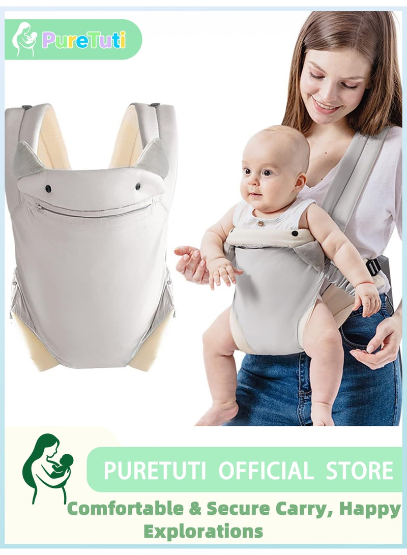 طفل نقي حاملة أطفال مع مقعد للورك، حاملة مريحة من حديثي الولادة إلى الأطفال الصغار، داعمة للرأس وحاملة قابلة للتهوية، حاملة أطفال ثابتة قابلة للتعديل، جهاز حمل متعدد الوظائف، مستلزمات الأطفال حديثي الولادة، غرفة الأطفال (رمادي) - Image 1