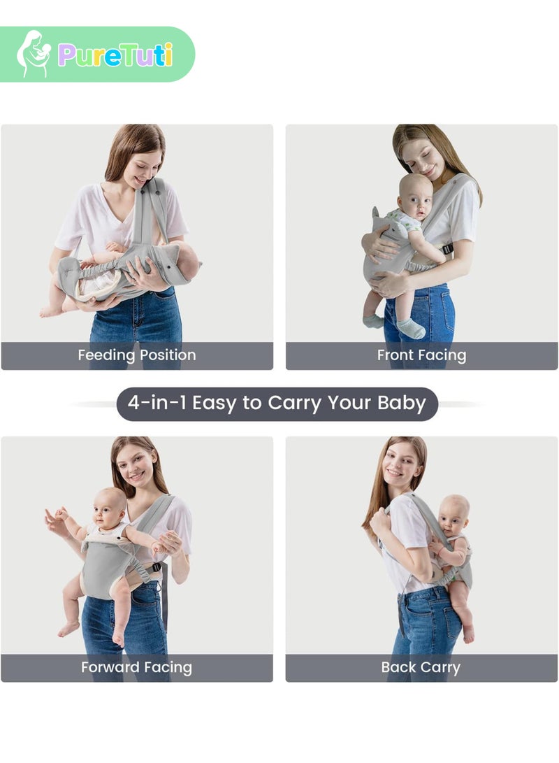 طفل نقي حاملة أطفال مع مقعد للورك، حاملة مريحة من حديثي الولادة إلى الأطفال الصغار، داعمة للرأس وحاملة قابلة للتهوية، حاملة أطفال ثابتة قابلة للتعديل، جهاز حمل متعدد الوظائف، مستلزمات الأطفال حديثي الولادة، غرفة الأطفال (رمادي) - Image 3