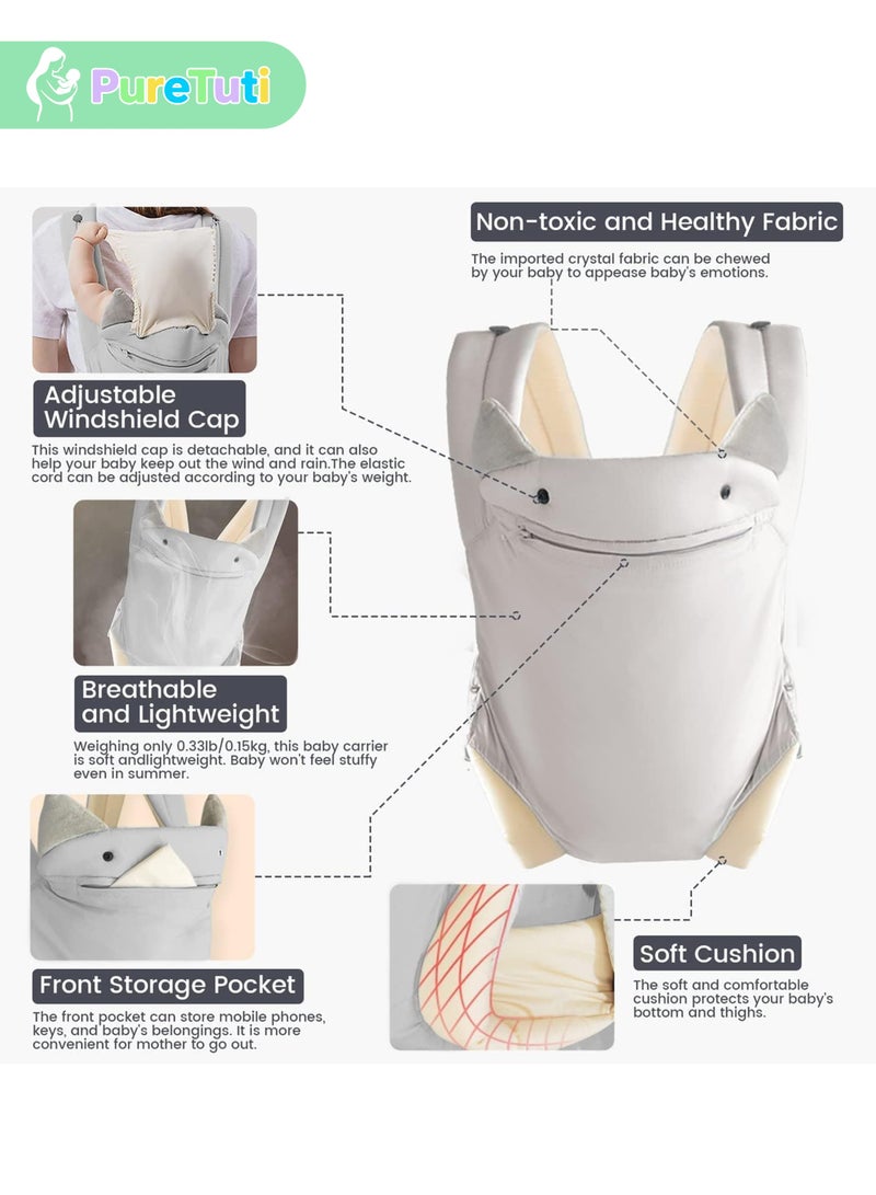 طفل نقي حاملة أطفال مع مقعد للورك، حاملة مريحة من حديثي الولادة إلى الأطفال الصغار، داعمة للرأس وحاملة قابلة للتهوية، حاملة أطفال ثابتة قابلة للتعديل، جهاز حمل متعدد الوظائف، مستلزمات الأطفال حديثي الولادة، غرفة الأطفال (رمادي) - Image 4