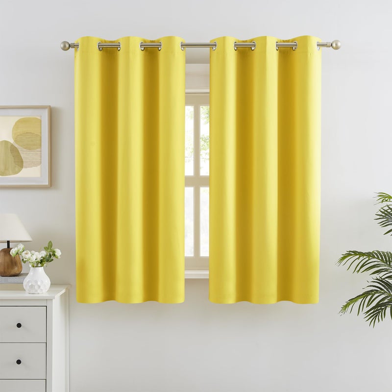 DUALIFE Bright Yellow Blackout Curtains  Room Darkening Curtain Drapes Grommet Thermal Insulated Small Window Curtains for Kids Bedroom 2 Panels Sets 38 x 54 Inches Long Illuminating Yellow