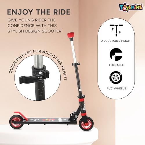 Toyshine Jumbo 2 Wheel Runner Scooter with Anti Slip ABS Base Aluminium Structure Height Adjustable Handlebar Foldable Max Load 50kg for Boys and Girls Ages 4 and Above - Black - Image 2