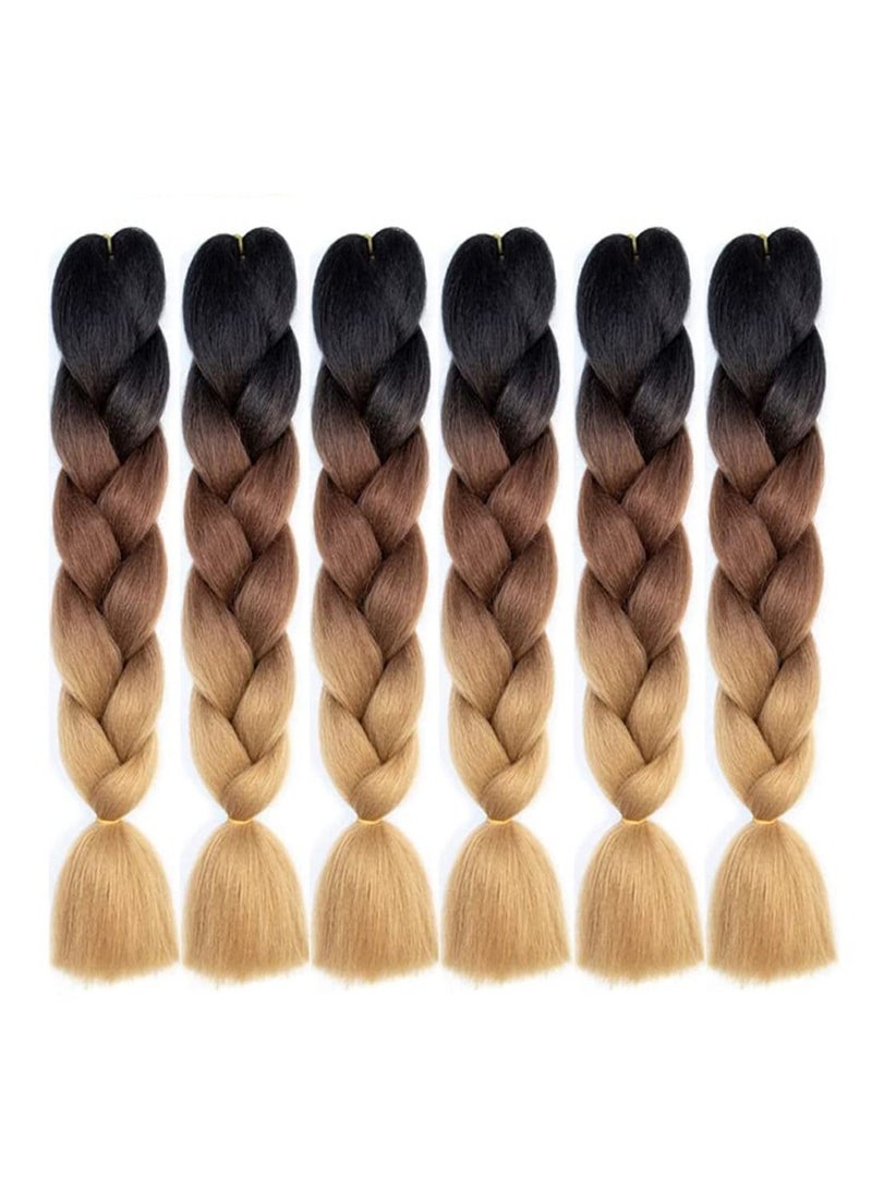 Estelle 6 Packs Kanekalon Ombre Jumbo Braiding Hair Extensions 24 Inch High Temperature Synthetic Fiber Hair Extension for Box Braids Crochet Braids Braiding Hair (Black to Brown to Light Brown) - Image 1
