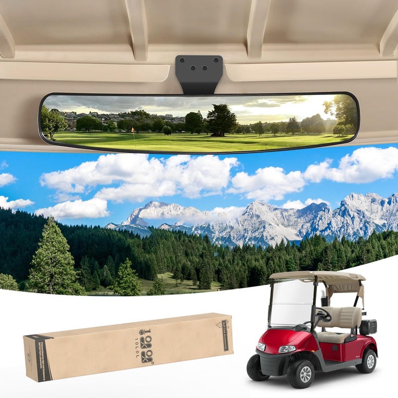 10L0L Universal Adjustable Golf Cart Panoramic Rear View Mirror, Rotatable 270 Rotation 16.5"Wide Angle Full Rearview Golf Cart Mirror for EZ Go, Club Car, Yamaha - Image 1