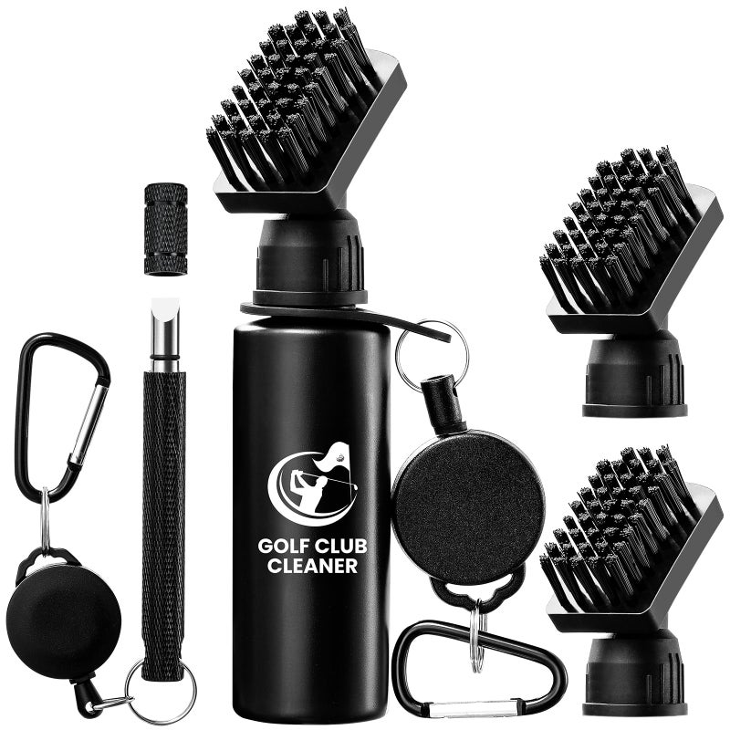 POIKSHARK Golf Club Brush Cleaner with Golf Groove Sharpener Tool, 3 Replacement Brush Heads, 2 Retractable Clipï¼ŒGolf Bag Golf Accessories for Men, Golf Gifts, Golf Ball Cleaner, Golf Cleaning Kit, Golf Stuff - Image 1