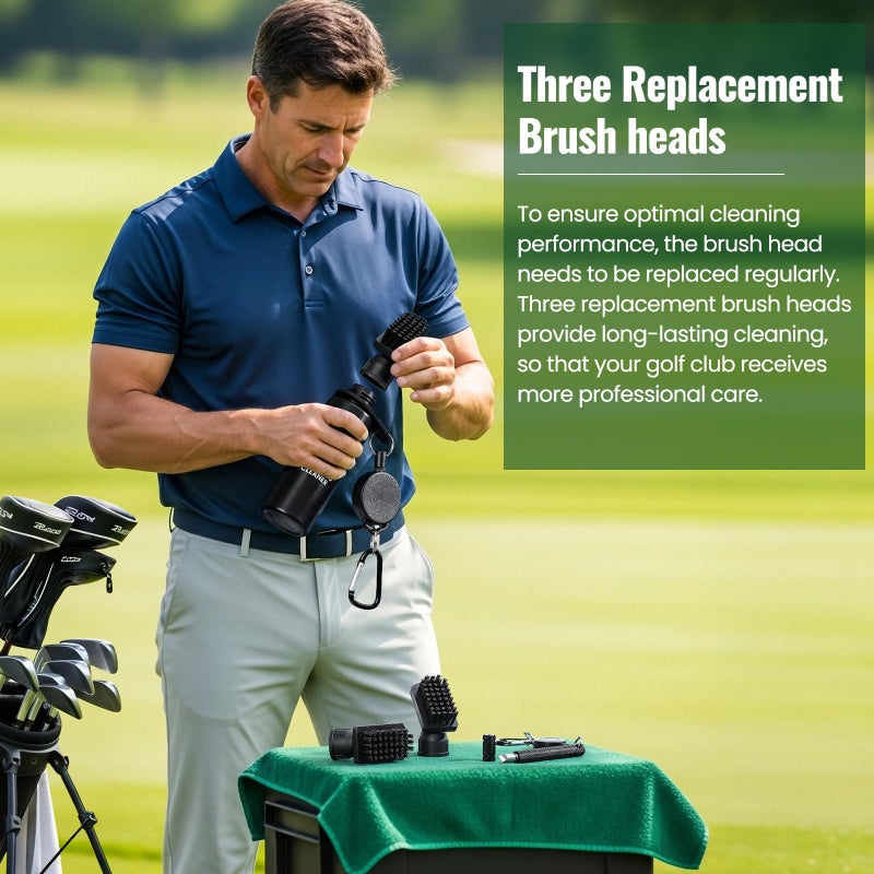 POIKSHARK Golf Club Brush Cleaner with Golf Groove Sharpener Tool, 3 Replacement Brush Heads, 2 Retractable Clipï¼ŒGolf Bag Golf Accessories for Men, Golf Gifts, Golf Ball Cleaner, Golf Cleaning Kit, Golf Stuff - Image 2