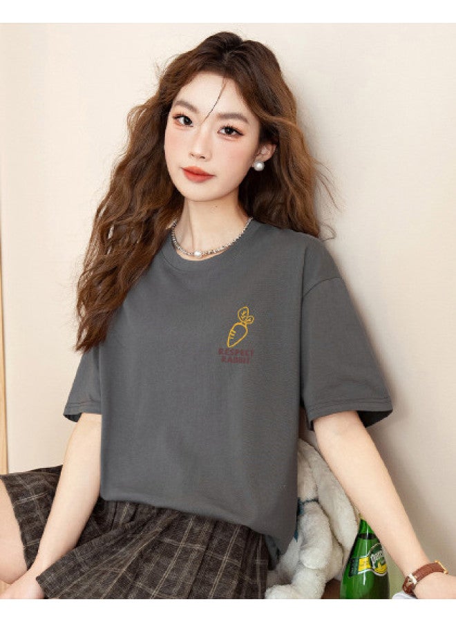 Jeanswest Women's Summer Cotton Round Neck Short Sleeve T-shirt - Loose Fit Slimming Versatile Basic Casual Printed Top - Image 1