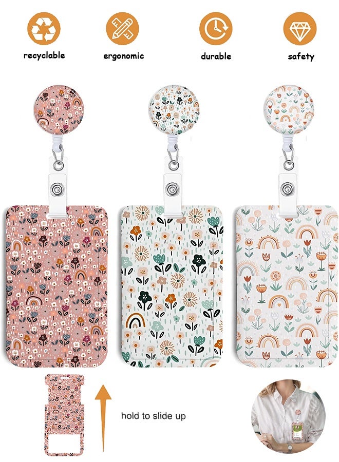 Quantum 3Pcs Heavy Duty ID Badge Holder with Retractable Reel, Retro Retractable Rainbow Badge Holders Reels with Clip Badge Reels, ID Holder Detachable Keychain for Women Kids Teacher Nurses Doctor Student - Image 1