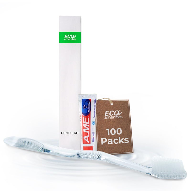 ECO amenities Travel Toothbrush Kit Manual Disposable Toothbrush with Toothpaste in Individually Wrapped Paper Box 100 Sets per Case Travel Set for Hotels and Hospitality - Image 1
