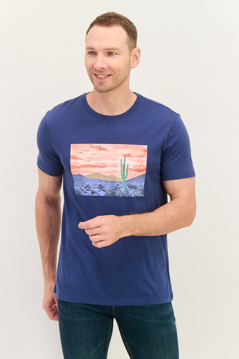 GAP Men Crew Neck Short Sleeve Graphic T Shirt, Teal Combo - Image 1