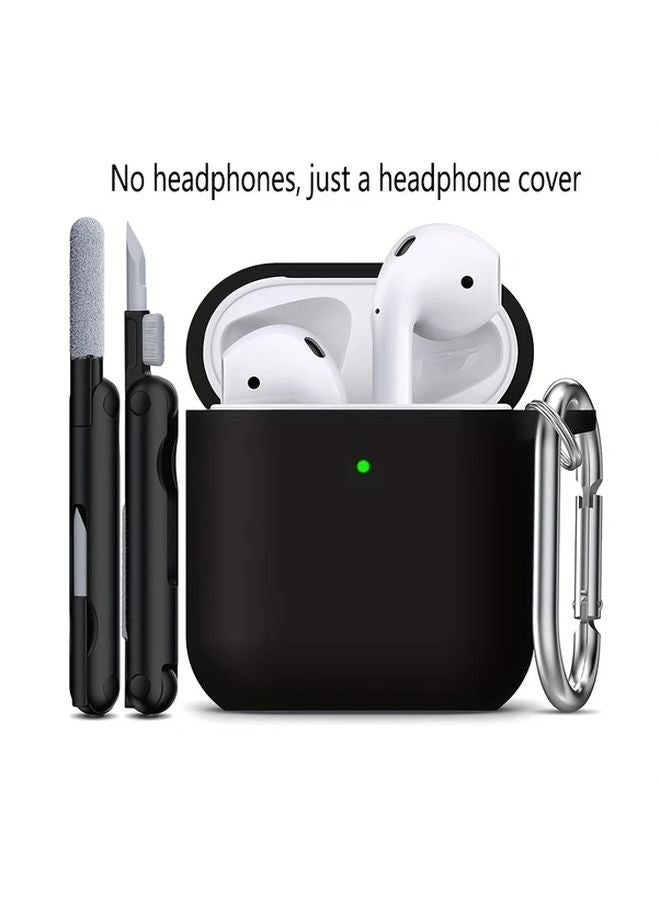 Black Soft Silicone Protective Case with Cleaning Kit for AirPods 1 and 2 - Image 1