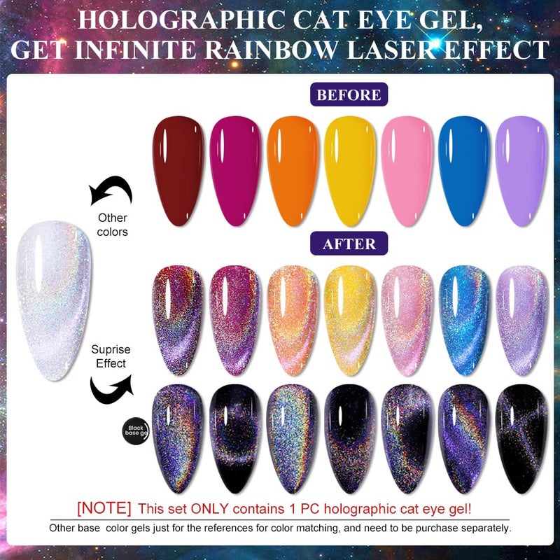 MIZHSE 10ml Universal Rainbow Cat Eye Gel Nali Polish Laser Holographic 9D Cat Eye Gel Polish Soak Off LED U V Gel Nail Art Varnish with Magnetic - Image 2