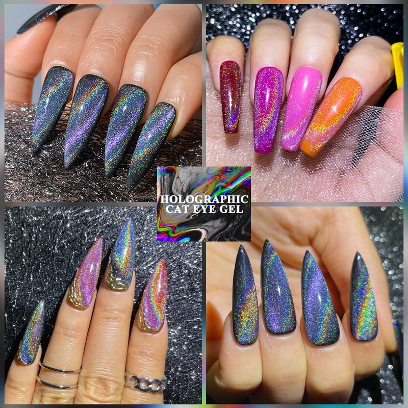 MIZHSE 10ml Universal Rainbow Cat Eye Gel Nali Polish Laser Holographic 9D Cat Eye Gel Polish Soak Off LED U V Gel Nail Art Varnish with Magnetic - Image 3