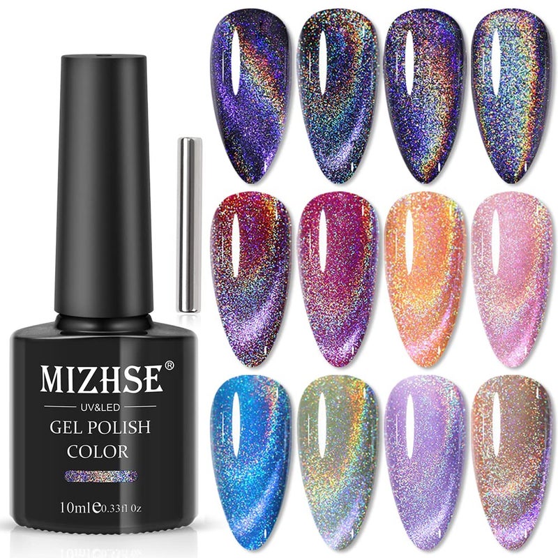 MIZHSE 10ml Universal Rainbow Cat Eye Gel Nali Polish Laser Holographic 9D Cat Eye Gel Polish Soak Off LED U V Gel Nail Art Varnish with Magnetic - Image 1