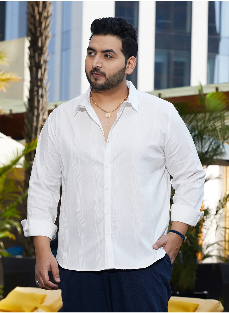 انستافاب بلس Instafab Plus Men's Daisy White Swirl-Tactile Shirt For Casual Wear | Spread Collar | Long Cuffed Sleeves | Button Closure | Plus Size Shirt Crafted With Comfort Fit For Everyday Wear