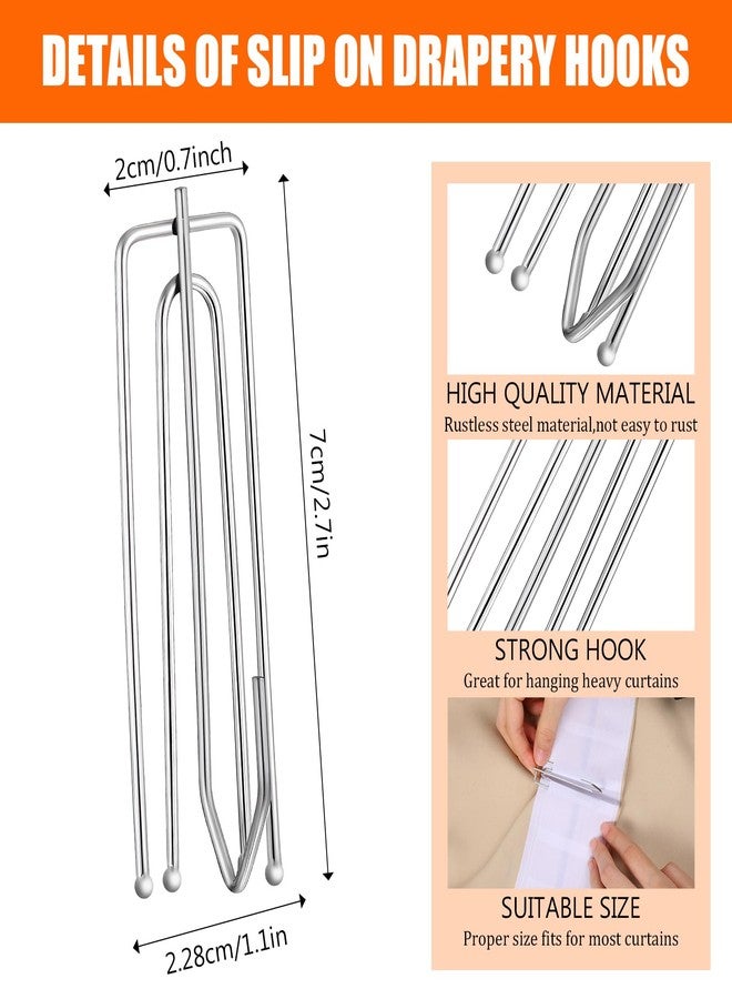 SHENLIU 150 Pcs Stainless Steel Curtain Pleat Hook, Drapery Hooks Traverse Pleater, Drapery Clasp and Pin, Curtain Pleater Tape Hook, 4 Prongs Pinch Pleat Clips Hooks for Window Door Bathroom Curtains - Image 2